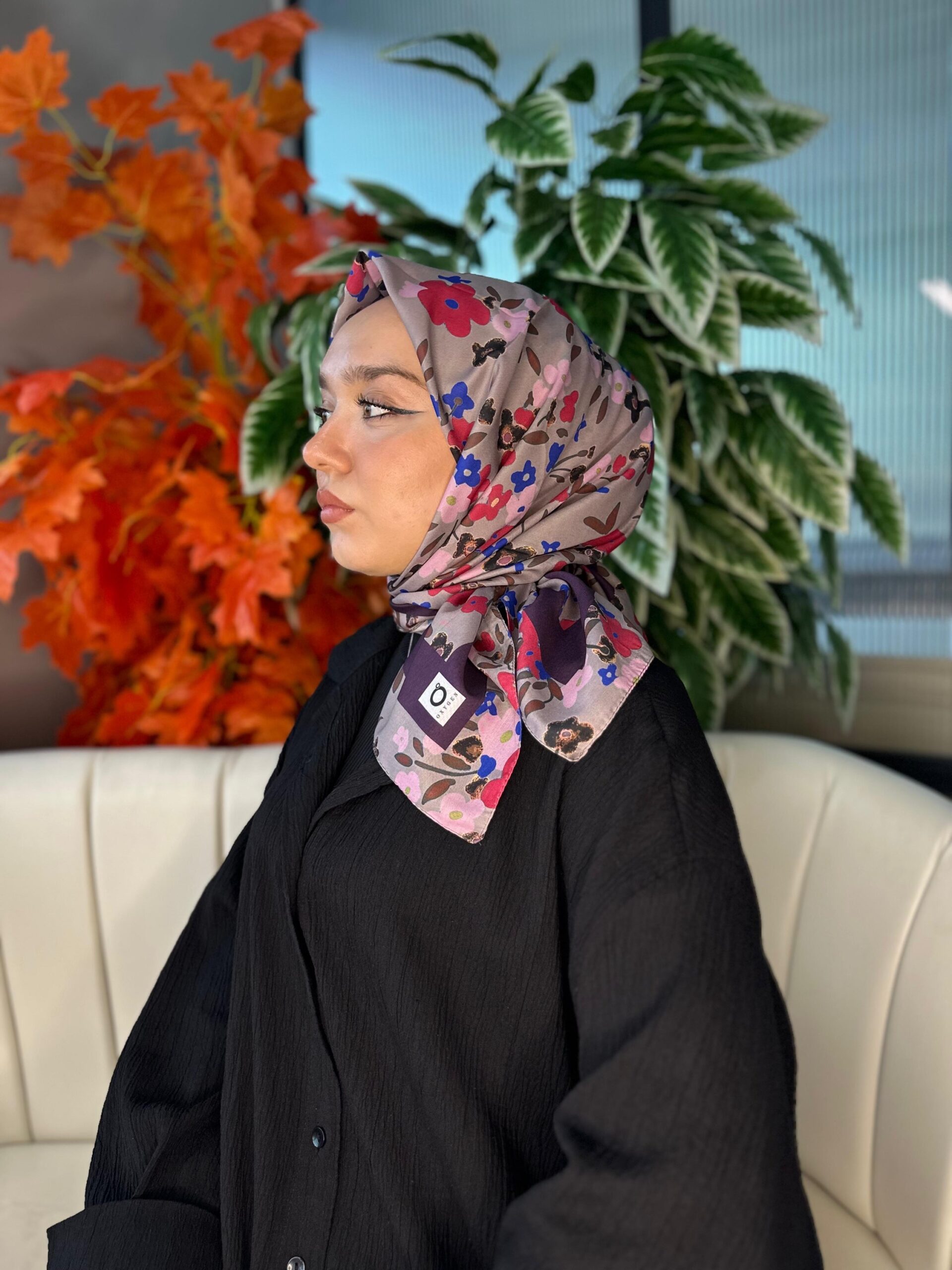 Bahar Desen Pamuk İpek Eşarp-13001-Mürdüm