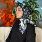 Bahar Desen Pamuk İpek Eşarp-13001-Siyah