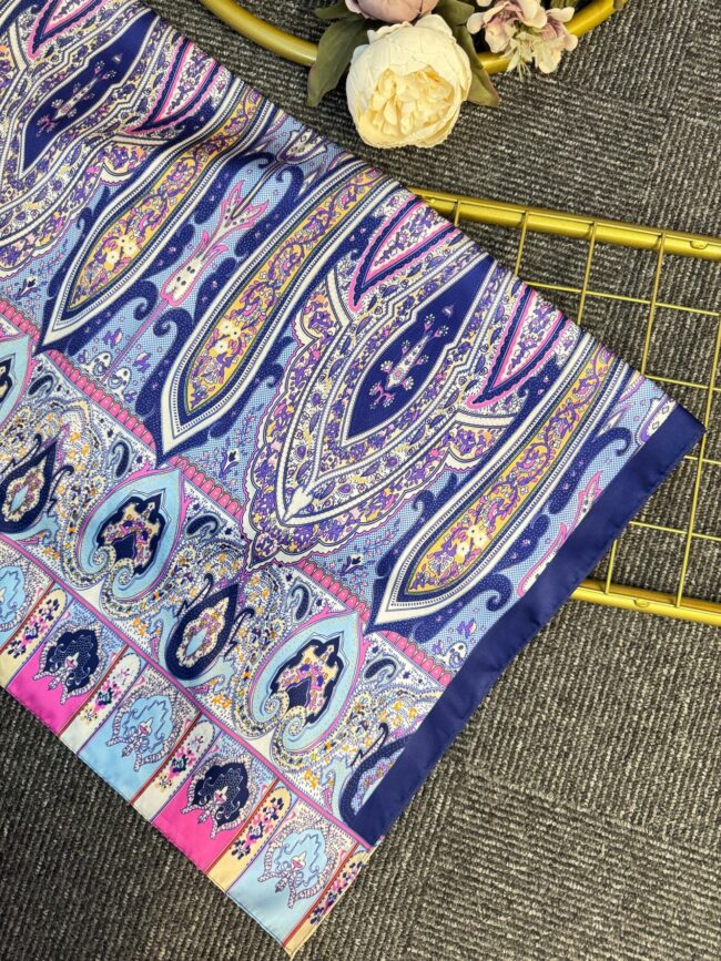 Anka Desen Vual İpek Şal-768568-Lacivert