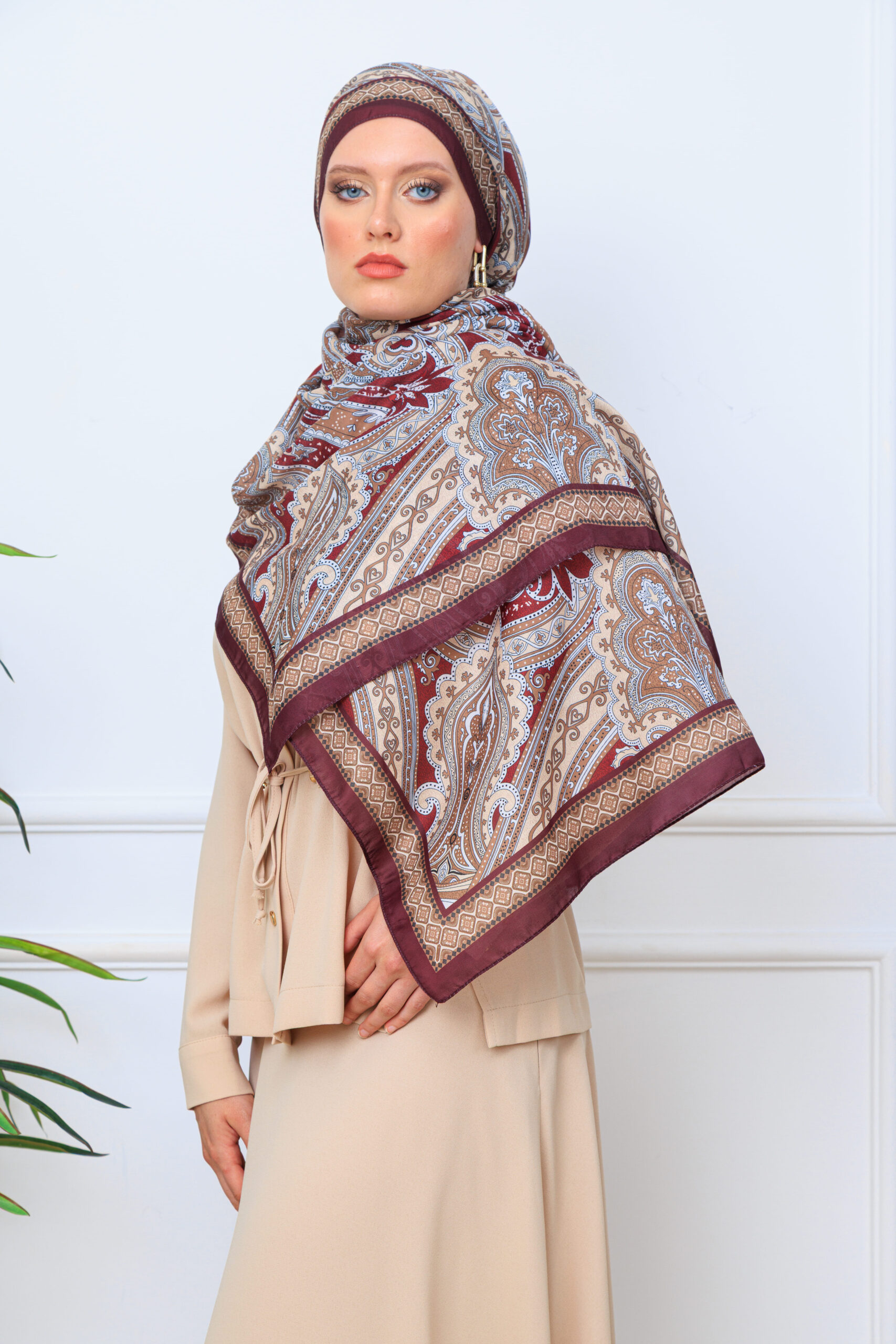 SAHRA DESEN PAMUK İPEK ŞAL-10005-KIRMIZI