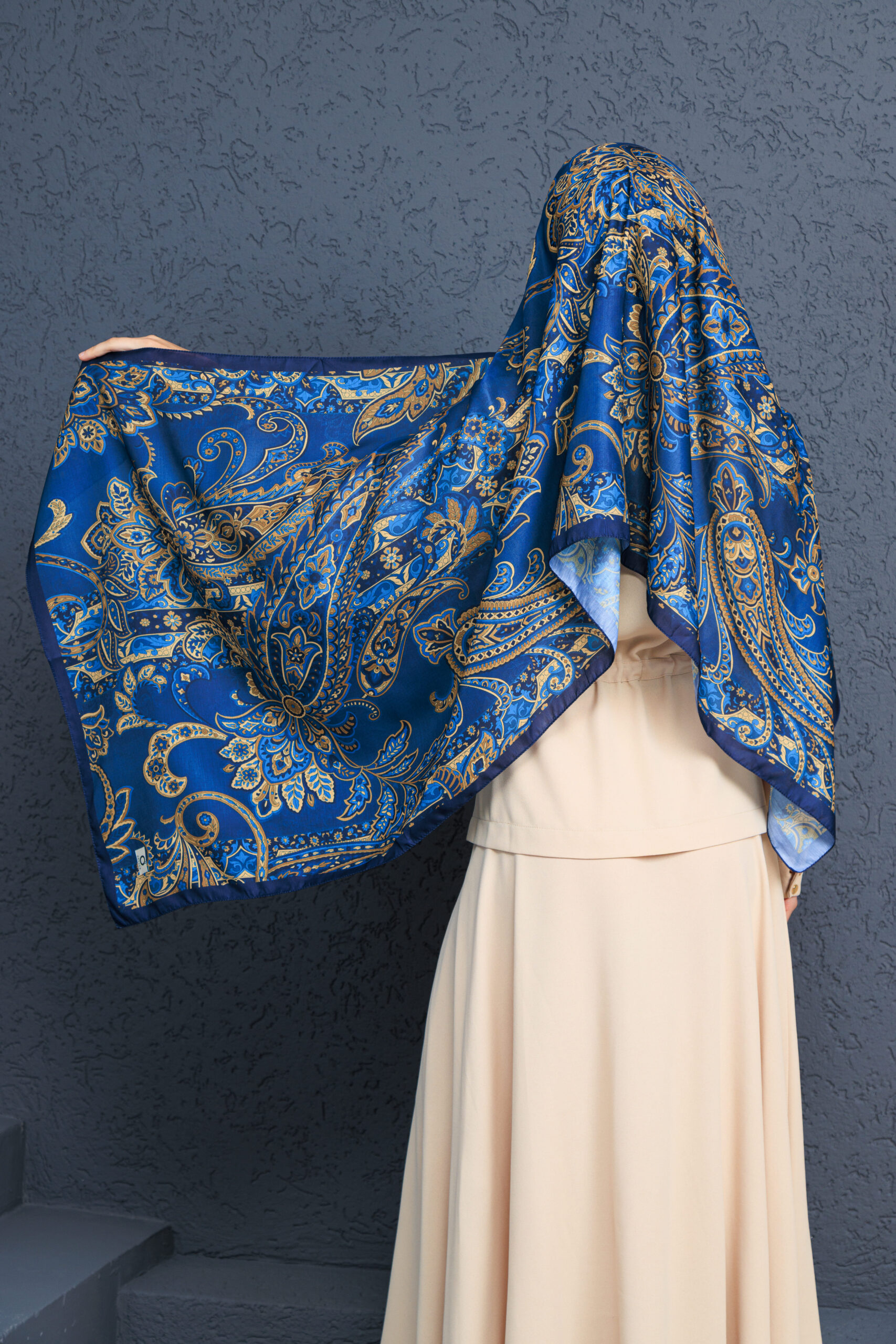 İnci Gecesi Desen Pamuk İpek Şal-10004-GECE MAVİSİ - Görsel 3