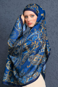 İnci Gecesi Desen Pamuk İpek Şal-10004-GECE MAVİSİ