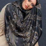 İnci Gecesi Desen Pamuk İpek Şal-10004-FÜME