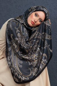 İnci Gecesi Desen Pamuk İpek Şal-10004-FÜME