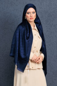 Dior  İthal Yün  İpek Şal Tam Set Kutulu Sertifikalı-Lacivert