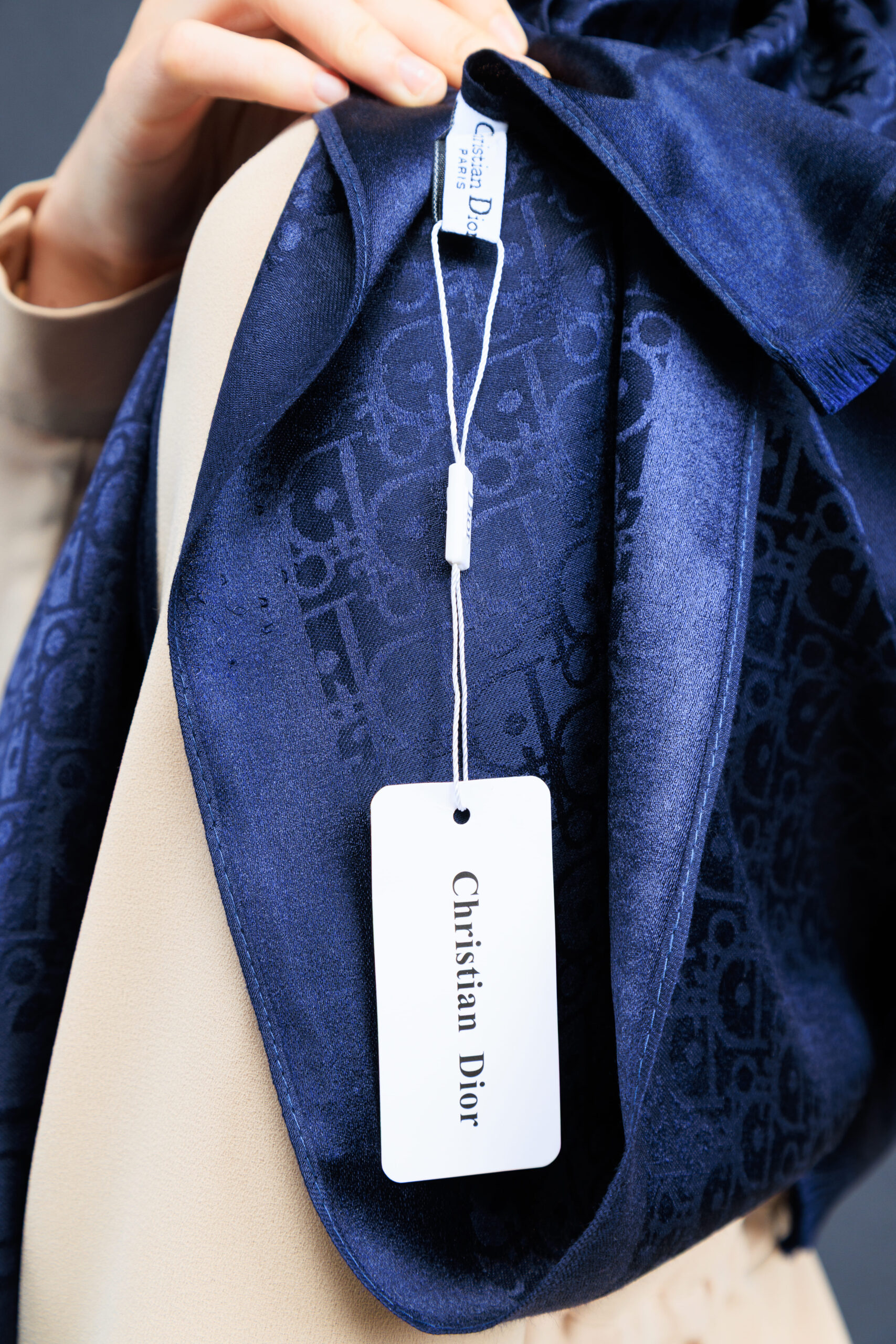 Dior  İthal Yün  İpek Şal Tam Set Kutulu Sertifikalı-Lacivert - Görsel 4