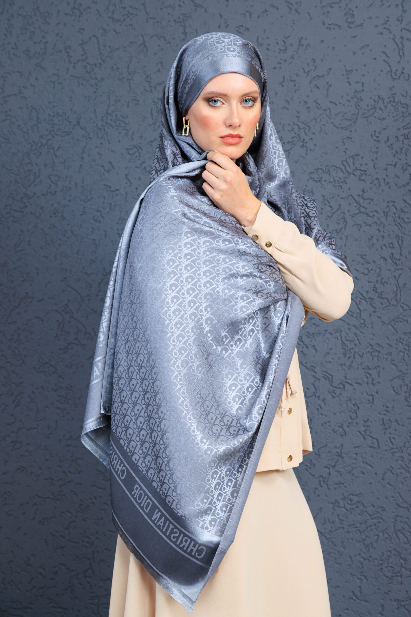 Dior  İthal Yün  İpek Şal Tam Set Kutulu Sertifikalı-Antrasit