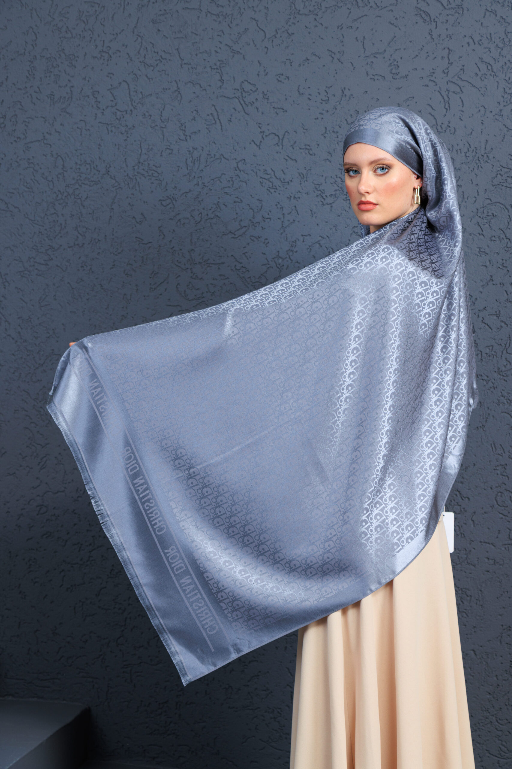 Dior  İthal Yün  İpek Şal Tam Set Kutulu Sertifikalı-Antrasit - Görsel 3