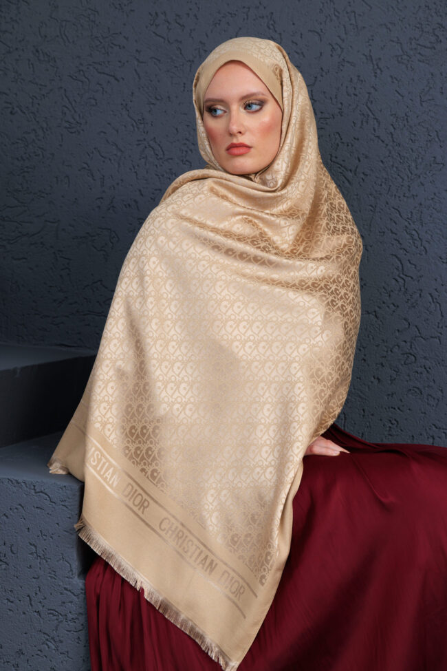 İthal Yün  İpek Şal Tam Set Kutulu Sertifikalı-Gold