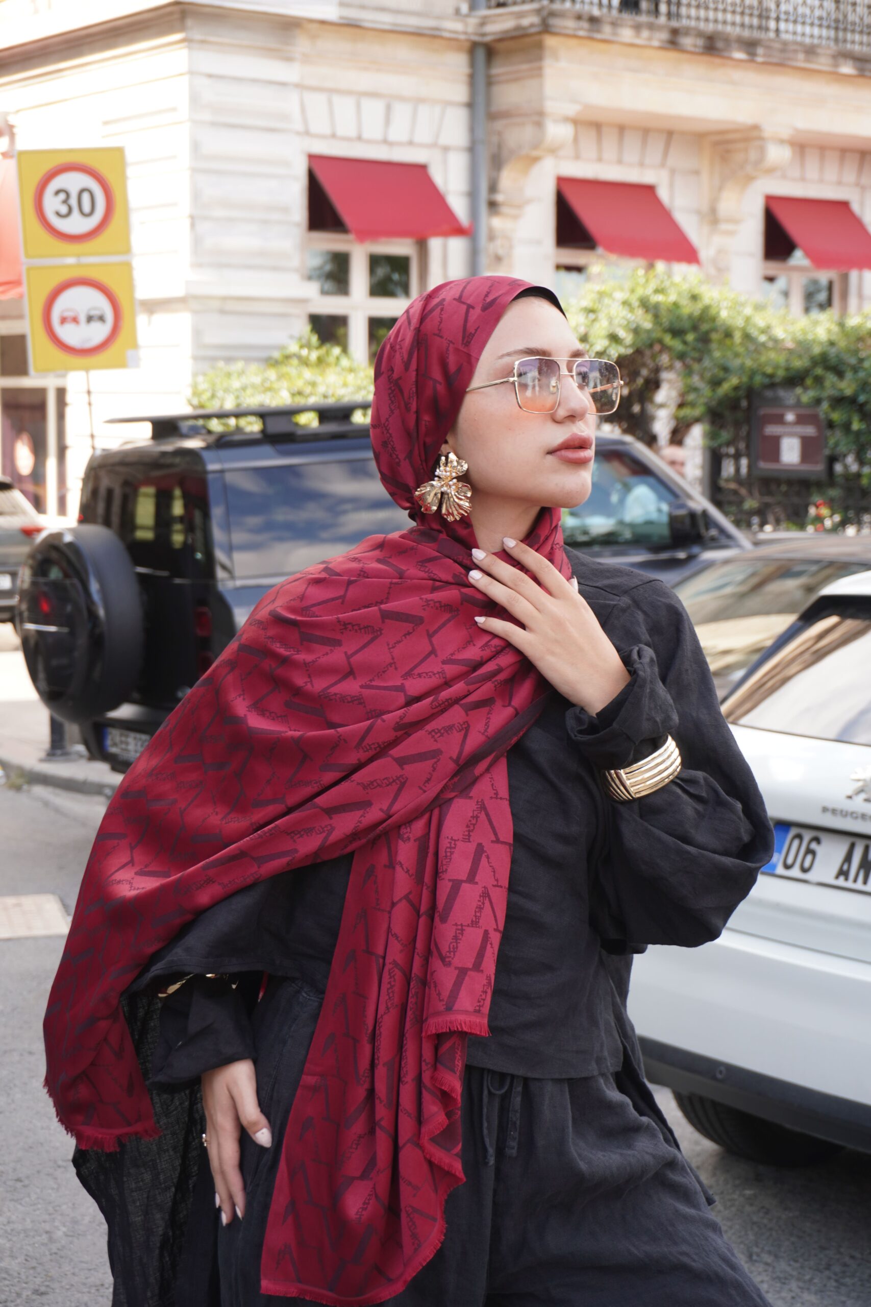 Valentino Çift Taraflı İtalyan Pamuk İpek Şal 44117 - Bordo