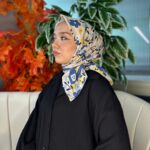 Bahar Desen Pamuk İpek Eşarp-13001-Petrol