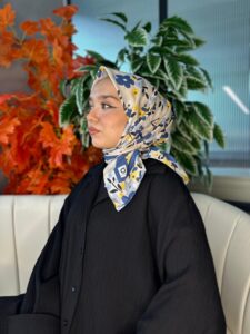 Bahar Desen Pamuk İpek Eşarp-13001-Petrol