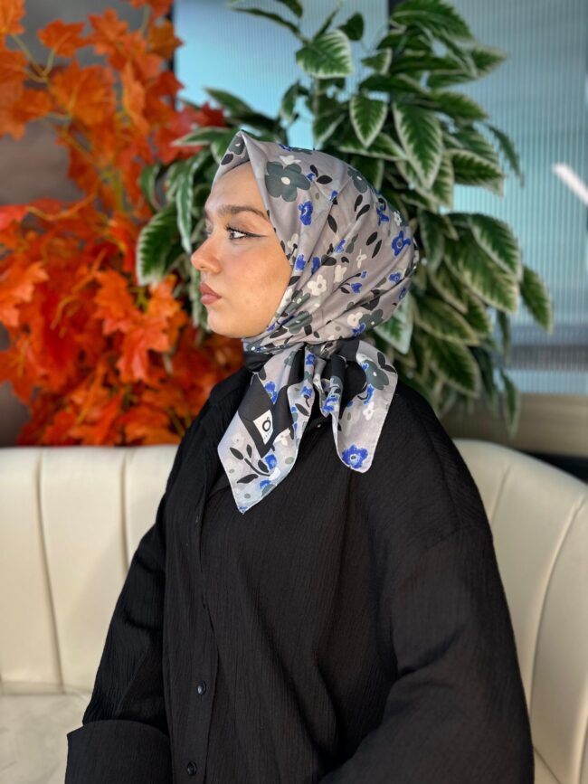 Bahar Desen Pamuk İpek Eşarp-13001-Füme