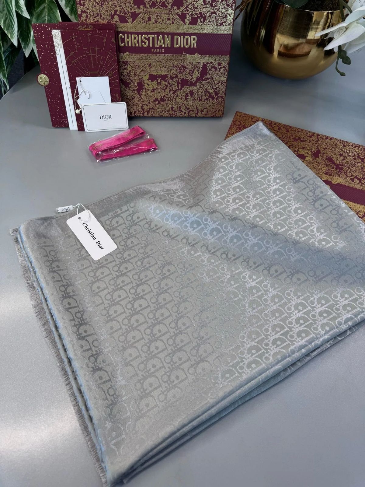 Dior İthal Yün İpek Şal Tam Set Kutulu Sertifikalı-Gri - Görsel 5