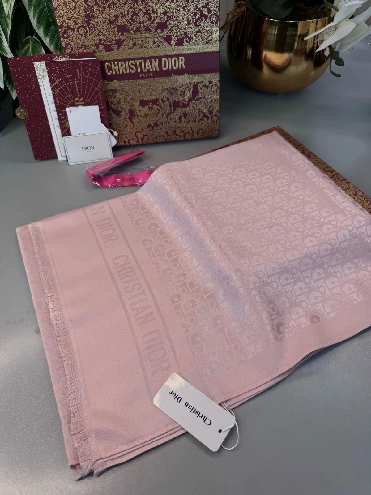 Dior  İthal Yün  İpek Şal Tam Set Kutulu Sertifikalı-Pudra - Görsel 4