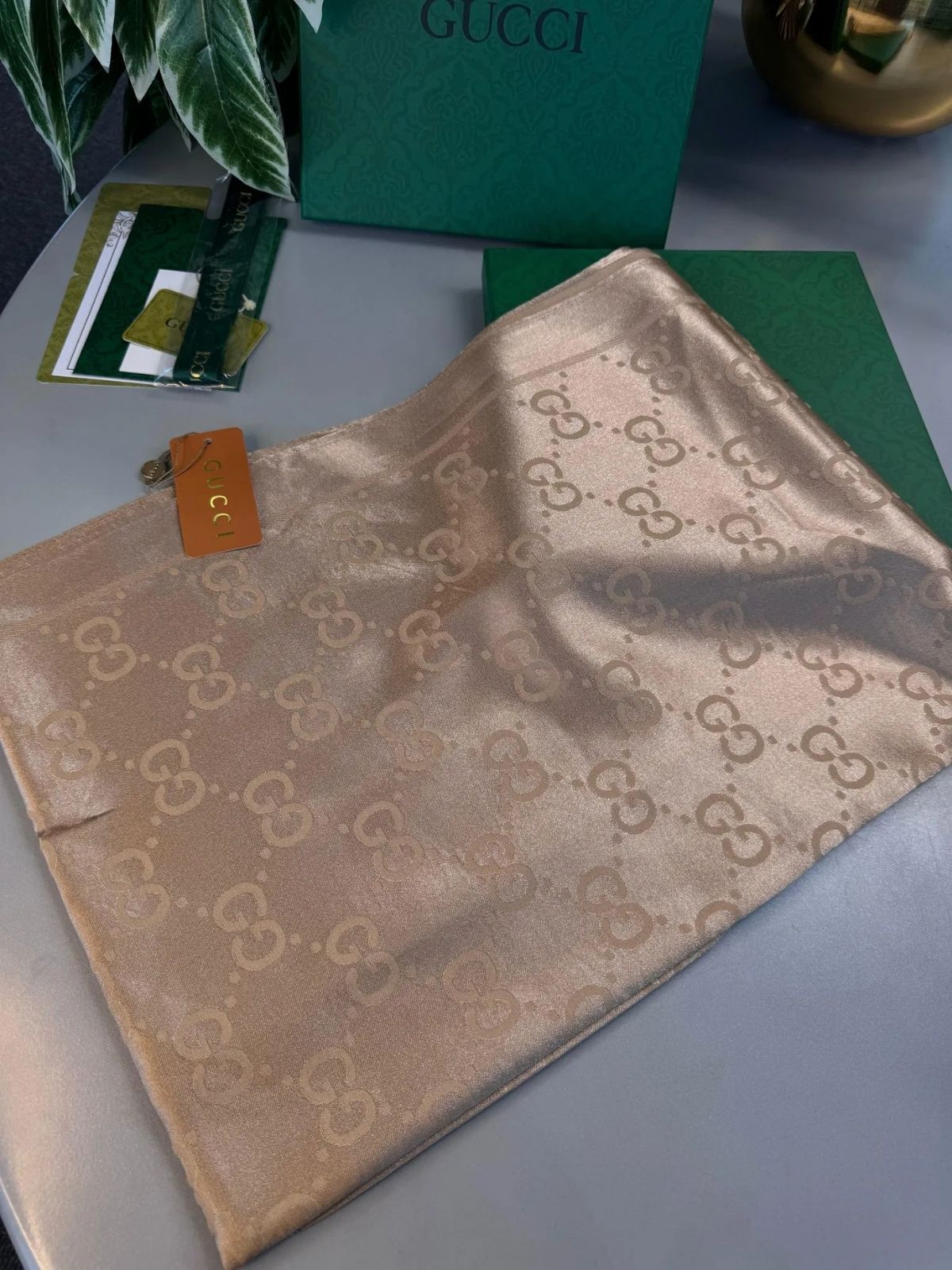 Gucci İthal Yün  İpek Şal Tam Set Kutulu Sertifikalı-Gold - Görsel 5