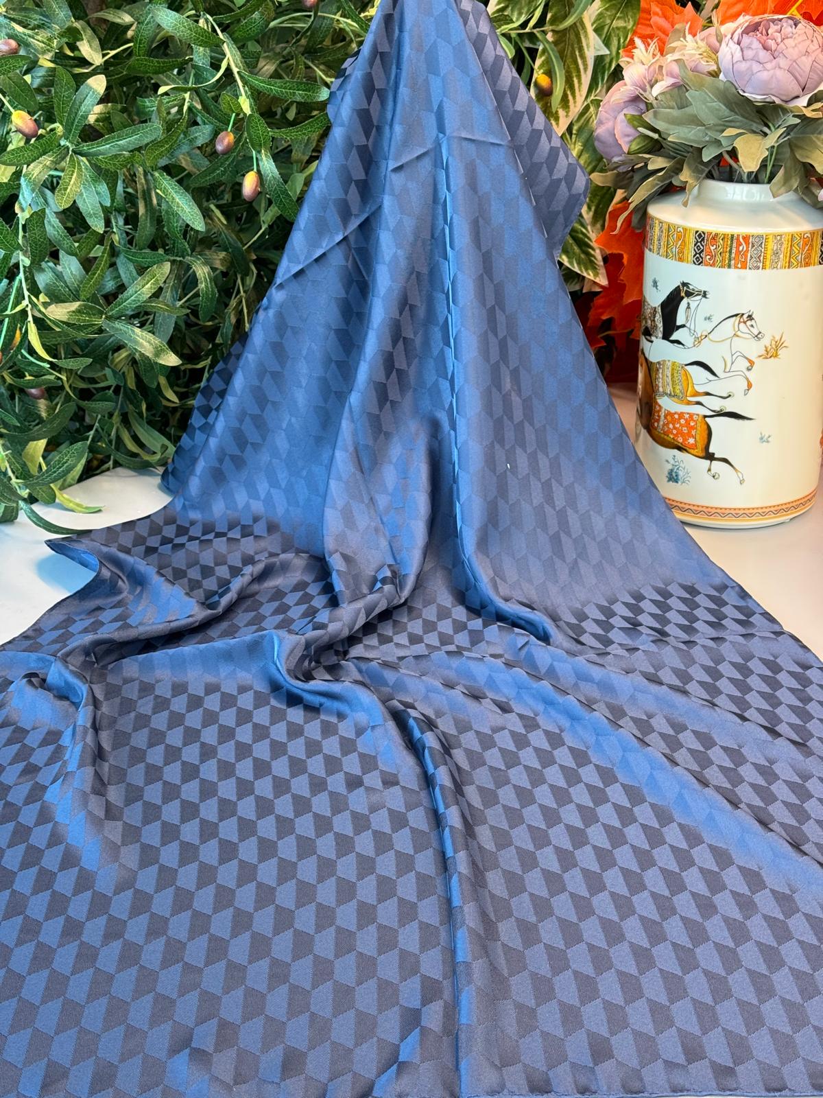 Qoza Desen İpeksi Jakar Şal - Mavi