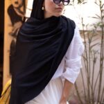 Ysl  Desen Kendinden Dokulu Desenli İtalyan Şal-10010-Siyah