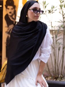 Ysl  Desen Kendinden Dokulu Desenli İtalyan Şal-10010-Siyah