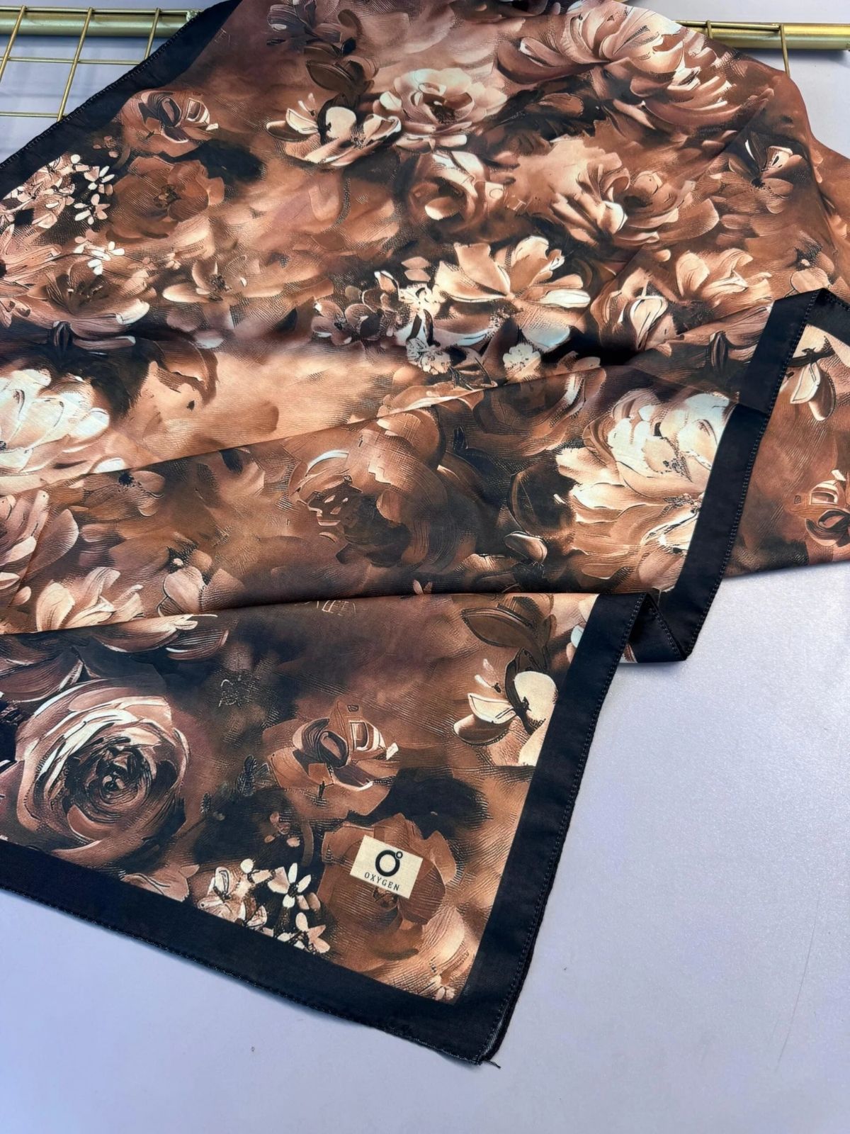 Mystic Bloom Desen Pamuk İpek Şal-Bronz - Görsel 5