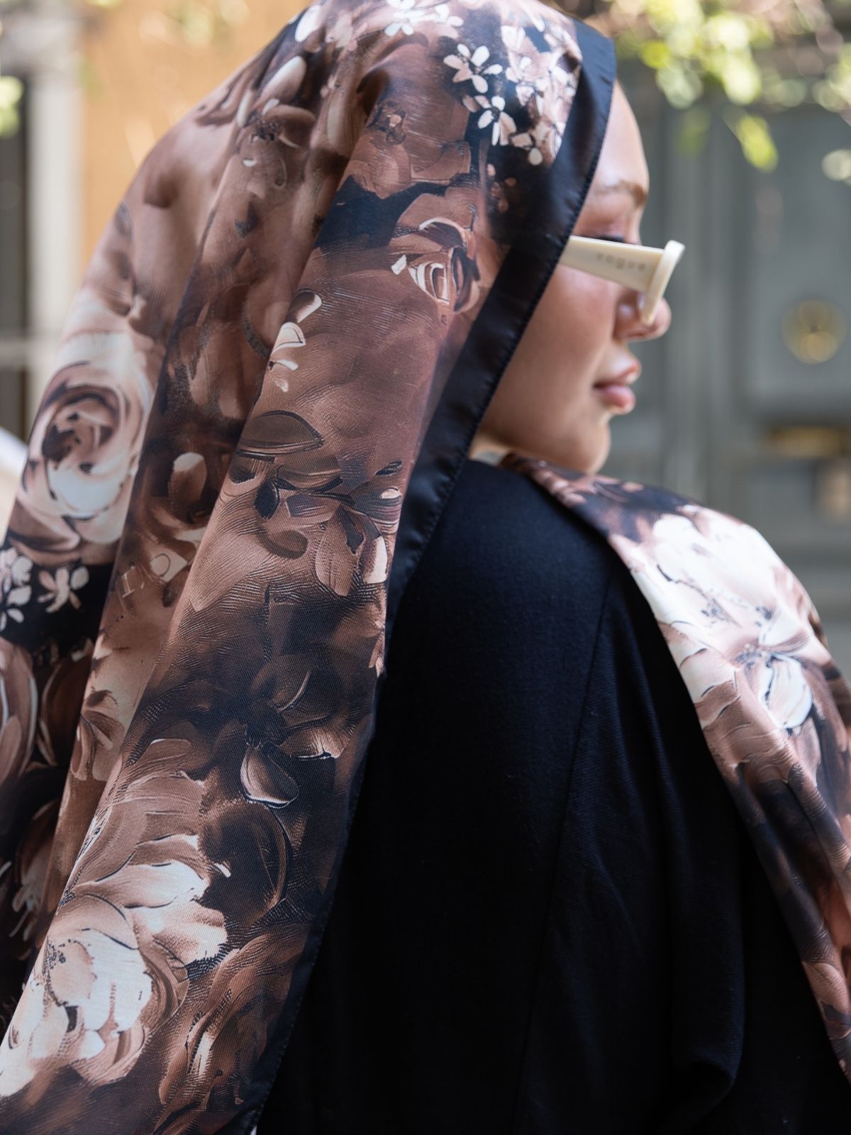 Mystic Bloom Desen Pamuk İpek Şal-Bronz - Görsel 4