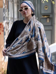 SAHRA DESEN PAMUK İPEK ŞAL-10005-GECE MAVİ