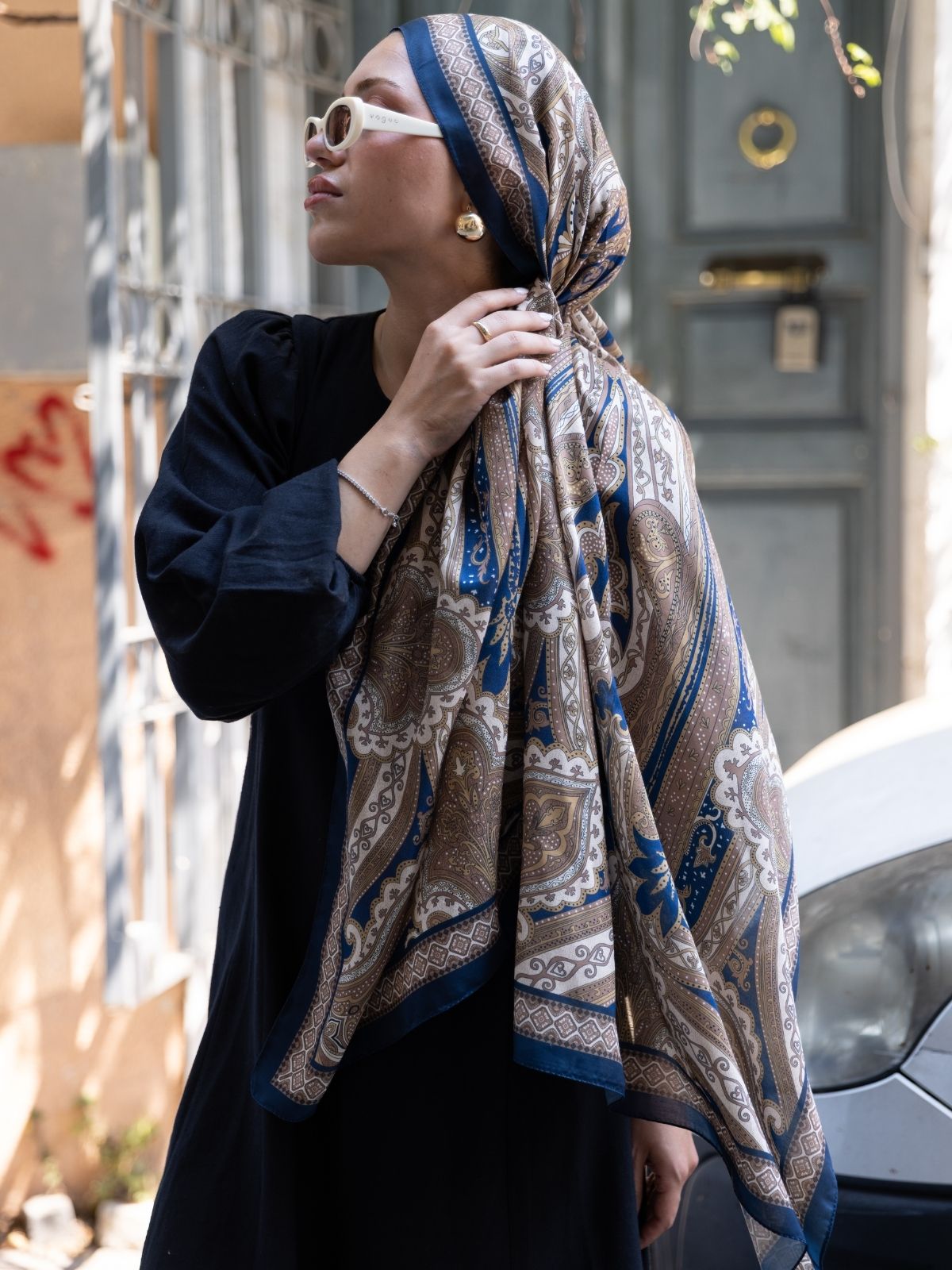 SAHRA DESEN PAMUK İPEK ŞAL-10005-GECE MAVİ - Görsel 2