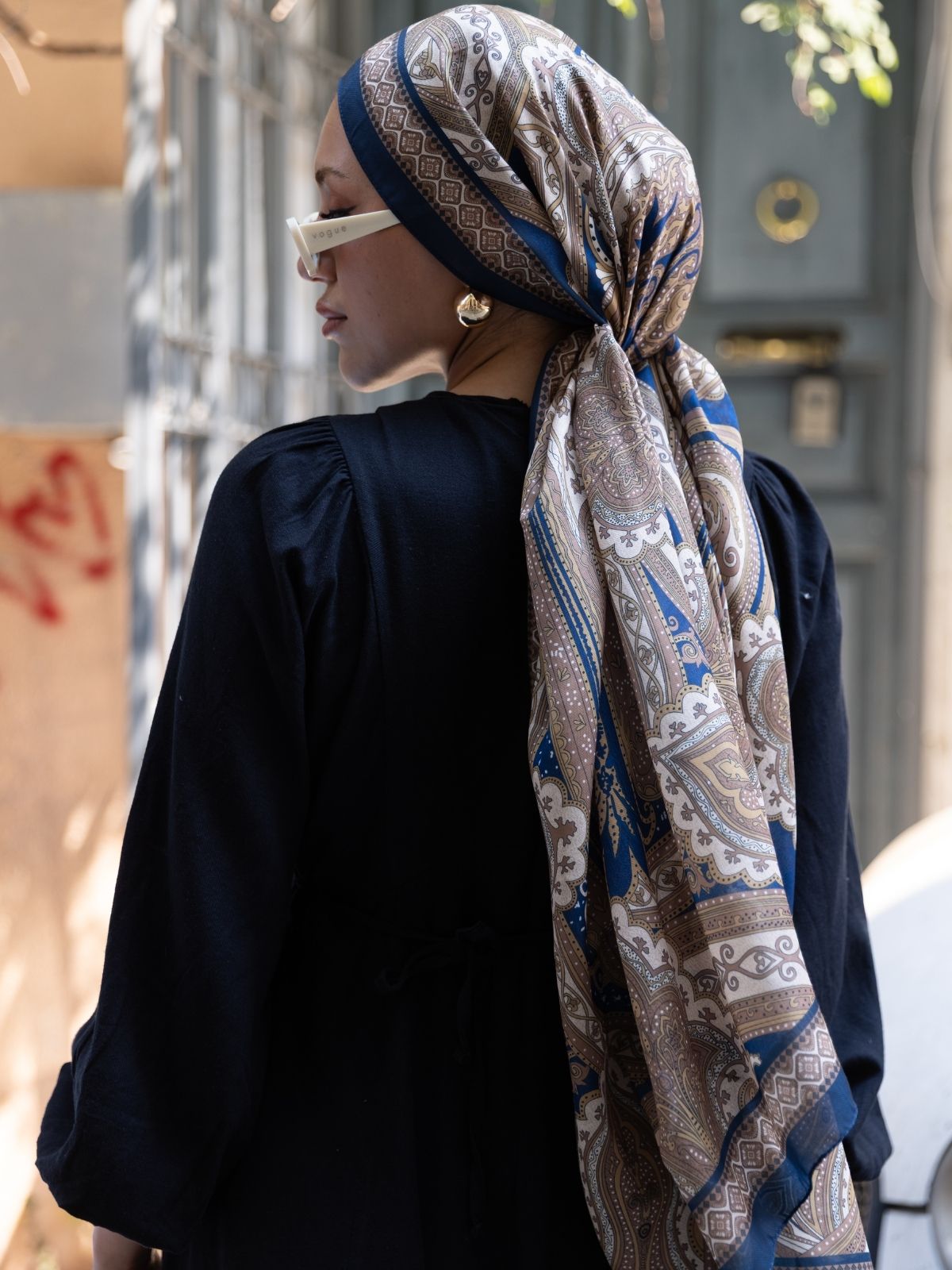 SAHRA DESEN PAMUK İPEK ŞAL-10005-GECE MAVİ - Görsel 3