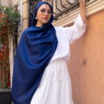 Dior Desen Pamuk İpeksi Jakar Şal-53354-Lacivert