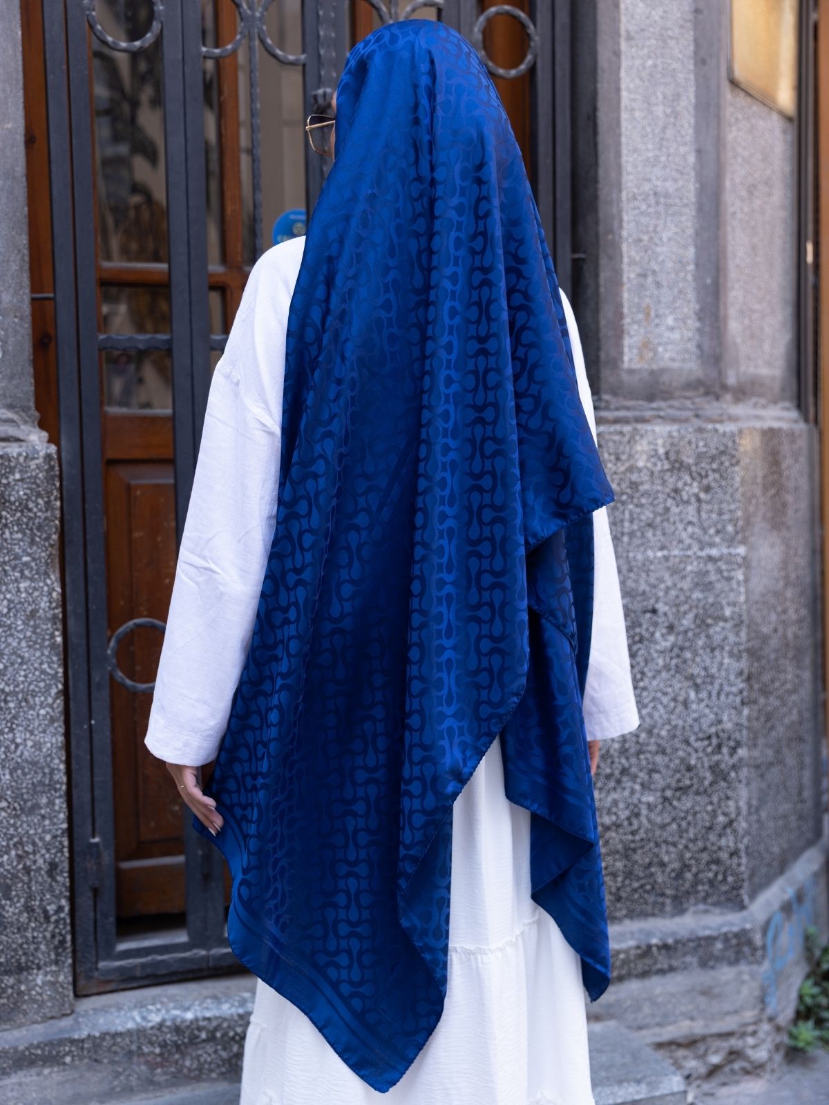 Ritim  Desen Pamuk İpeksi Jakar Şal-53354-Lacivert - Görsel 3