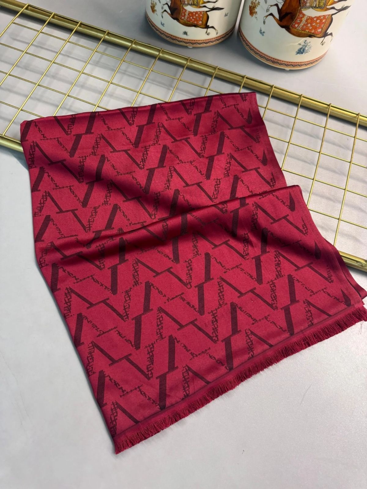 Valentino Çift Taraflı İtalyan Pamuk İpek Şal 44117 - Bordo - Görsel 6