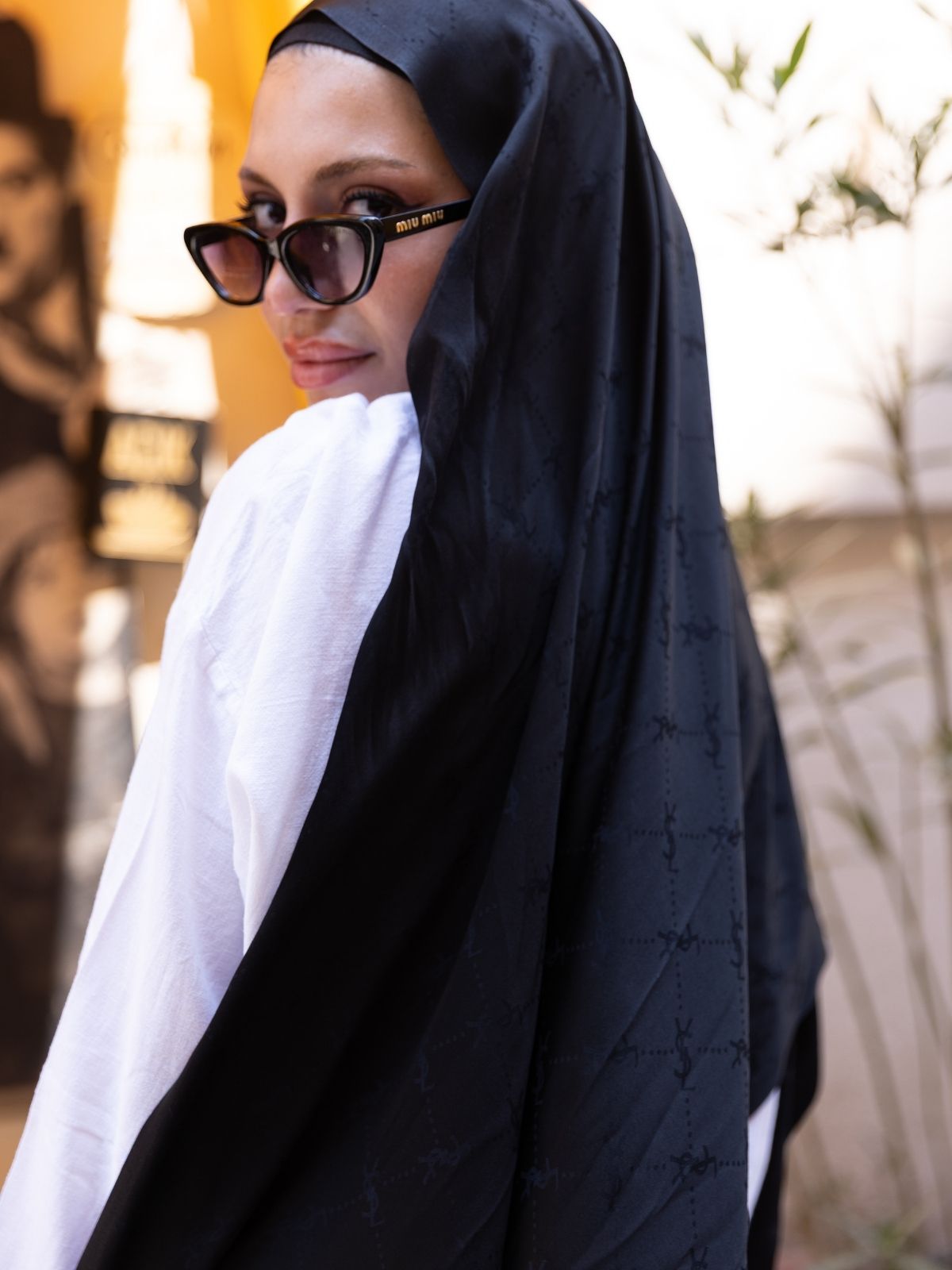 Ysl  Desen Kendinden Dokulu Desenli İtalyan Şal-10010-Siyah - Görsel 2