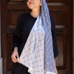 Ysl  Desen Kendinden Dokulu Desenli İtalyan Şal-10010-Kot mavi