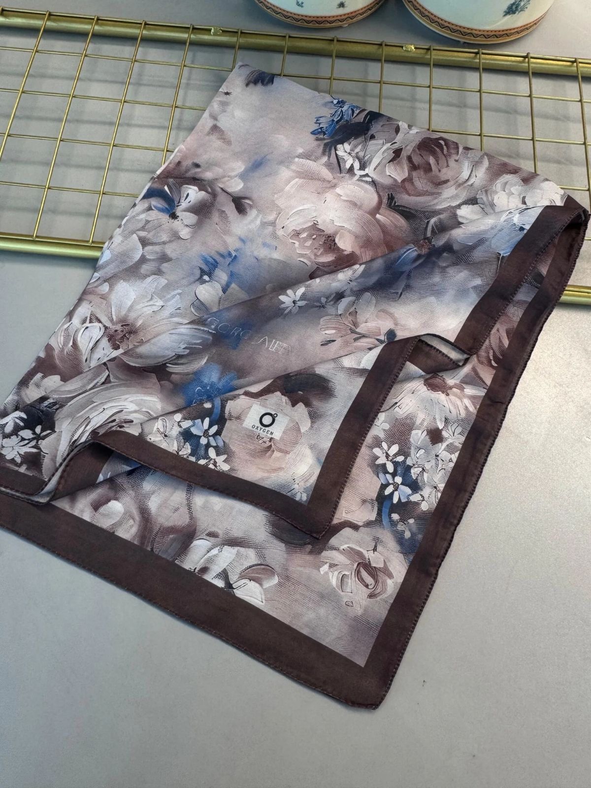 Mystic Bloom Desen Pamuk İpek Şal-Sütlü kahve - Görsel 5