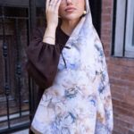 Mystic Bloom Desen Pamuk İpek Şal-Sütlü kahve