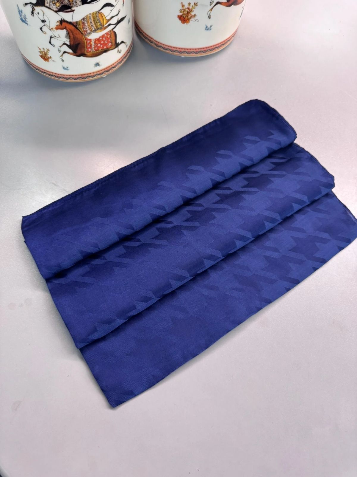 Kazayağı Desen Pamuk İpeksi Jakar Şal-53354-Lacivert - Görsel 4