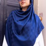 Kazayağı Desen Pamuk İpeksi Jakar Şal-53354-Lacivert