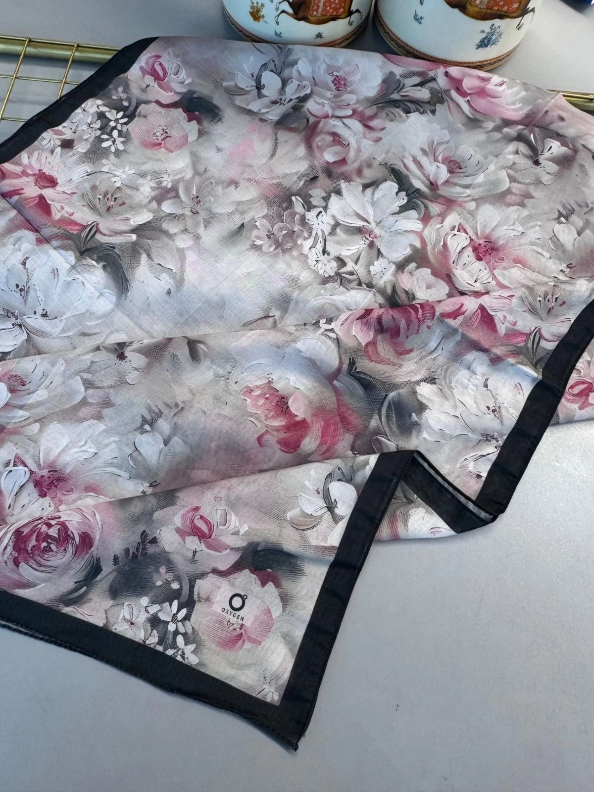 Mystic Bloom Desen Pamuk İpek Şal-Pudra - Görsel 4