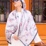 Mystic Bloom Desen Pamuk İpek Şal-Pudra