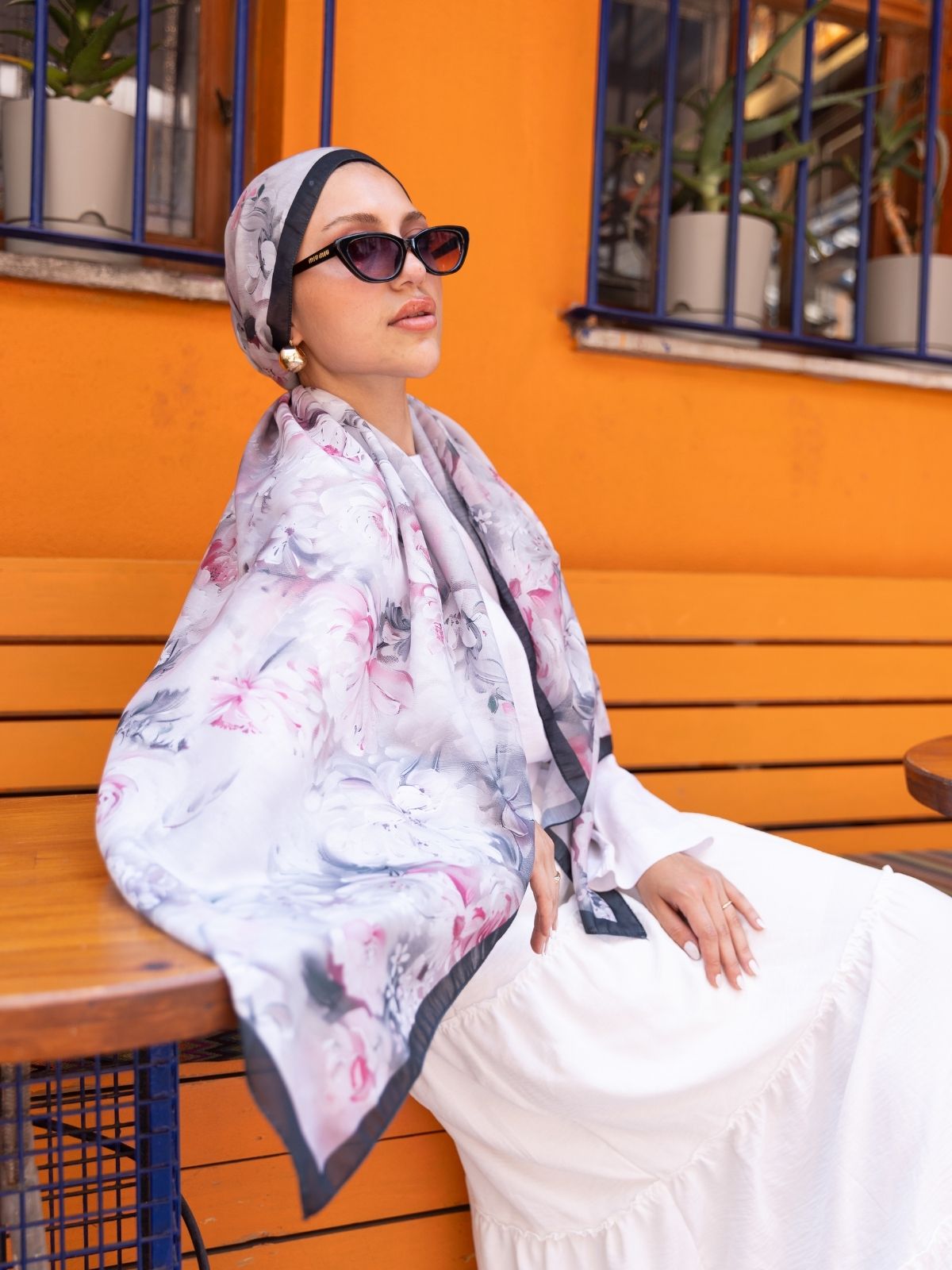 Mystic Bloom Desen Pamuk İpek Şal-Pudra - Görsel 3