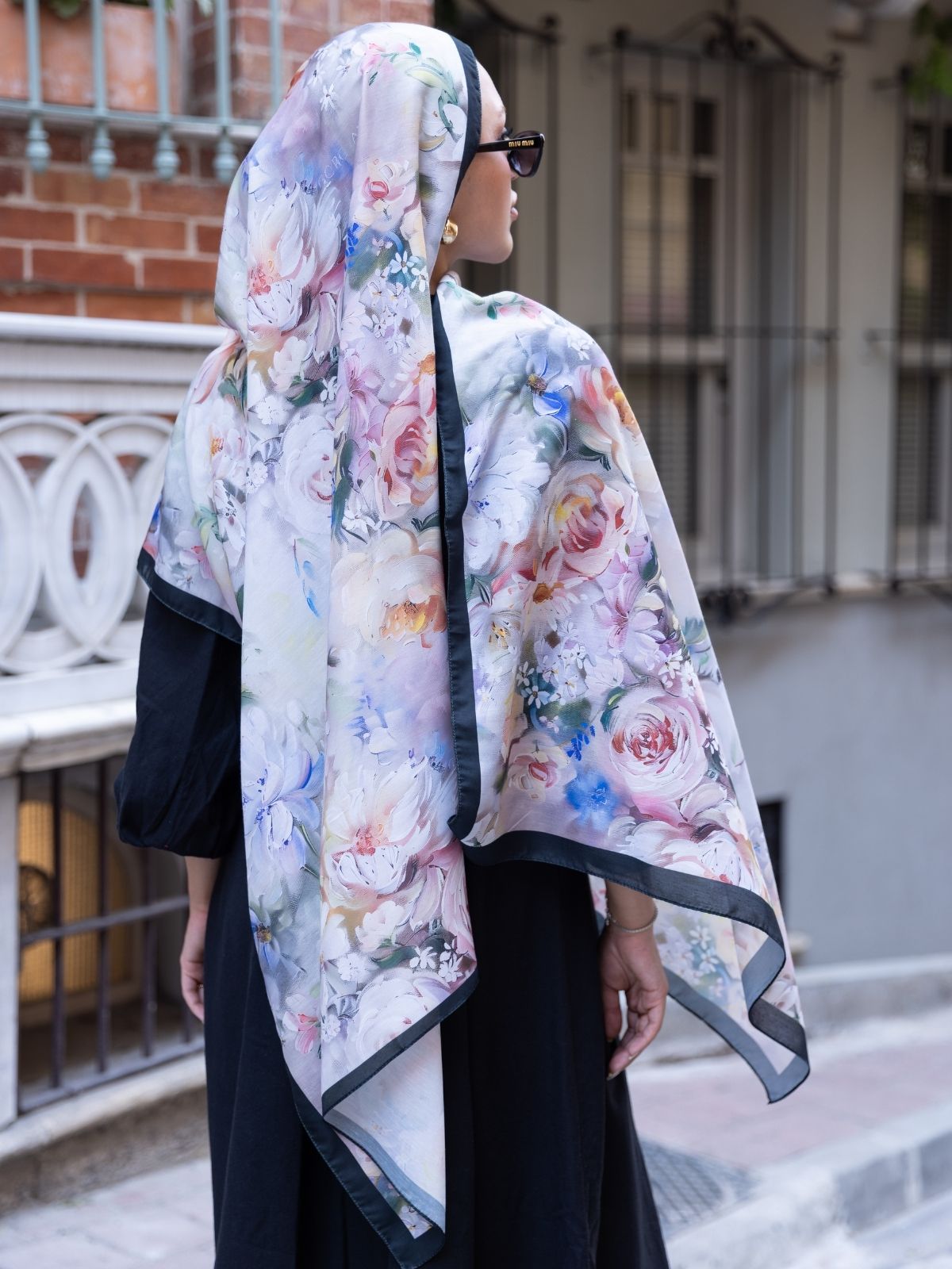 Mystic Bloom Desen Pamuk İpek Şal-Pastel - Görsel 2