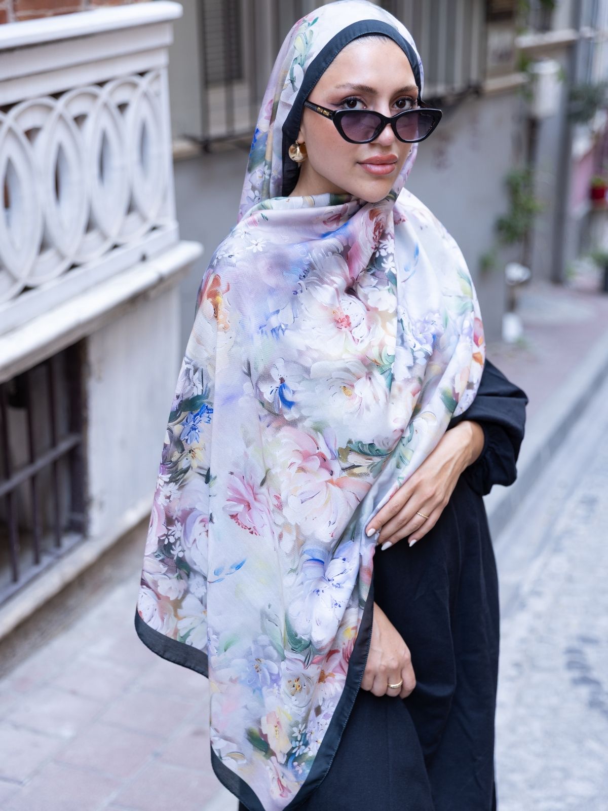 Mystic Bloom Desen Pamuk İpek Şal-Pastel - Görsel 3