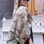 Mystic Bloom Desen Pamuk İpek Şal-Latte