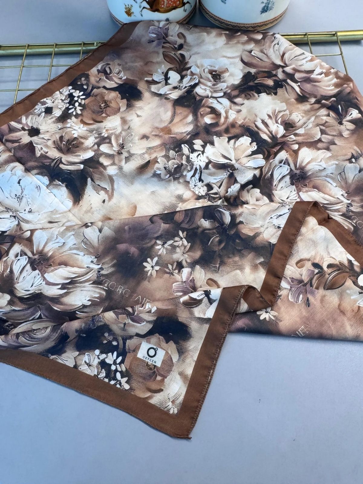 Mystic Bloom Desen Pamuk İpek Şal-Latte - Görsel 4