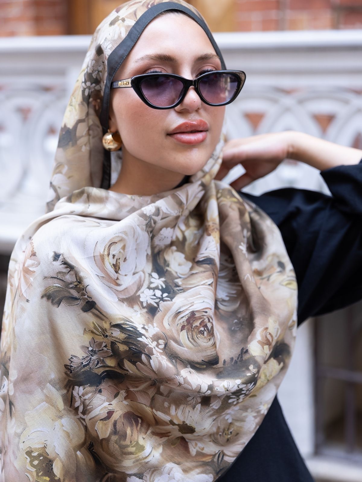 Mystic Bloom Desen Pamuk İpek Şal-Latte - Görsel 2