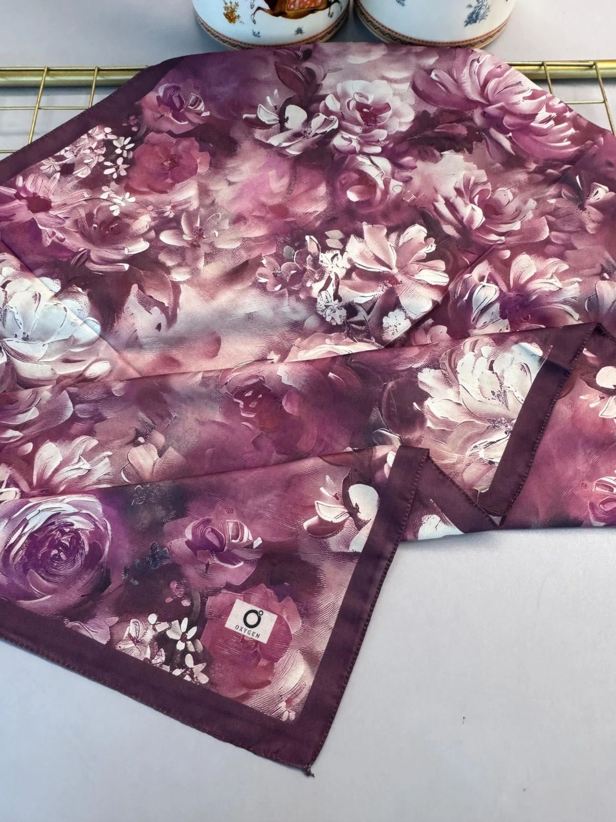 Mystic Bloom Desen Pamuk İpek Şal-Gül kurusu - Görsel 5