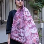 Mystic Bloom Desen Pamuk İpek Şal-Gül kurusu