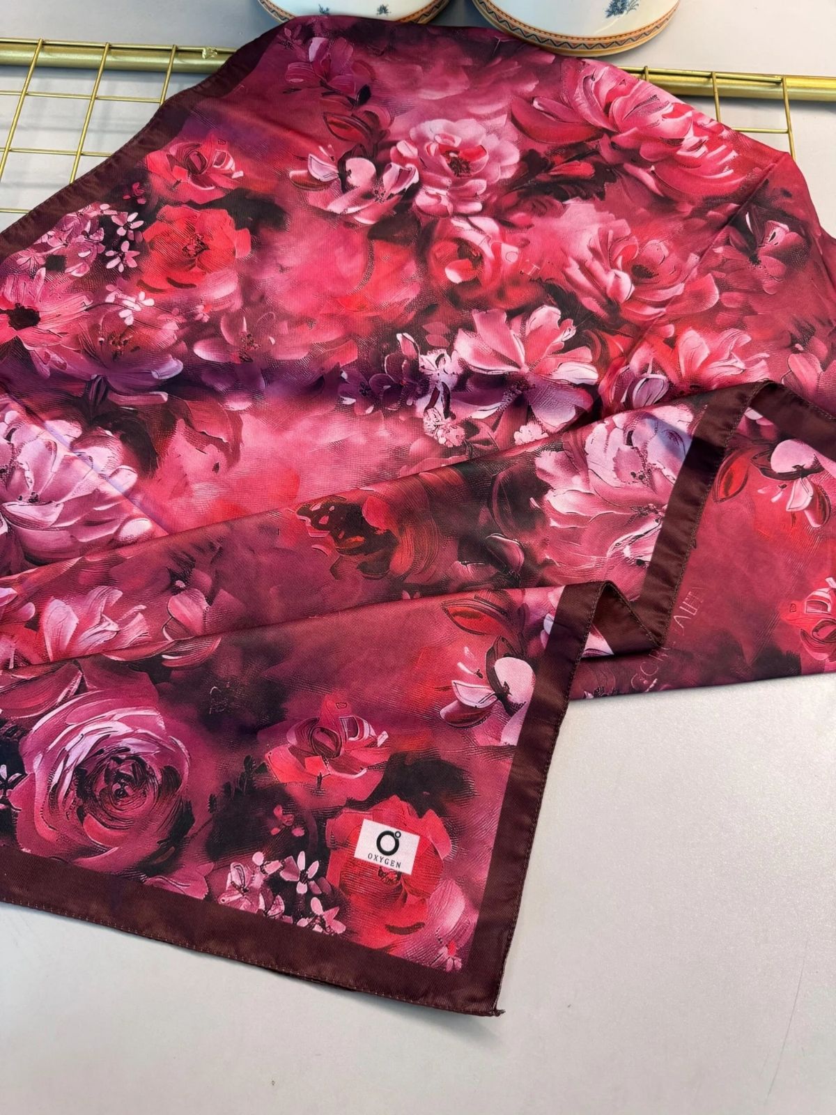 Mystic Bloom Desen Pamuk İpek Şal-Bordo - Görsel 4