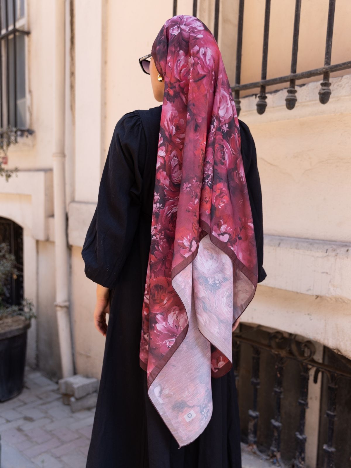 Mystic Bloom Desen Pamuk İpek Şal-Bordo - Görsel 5