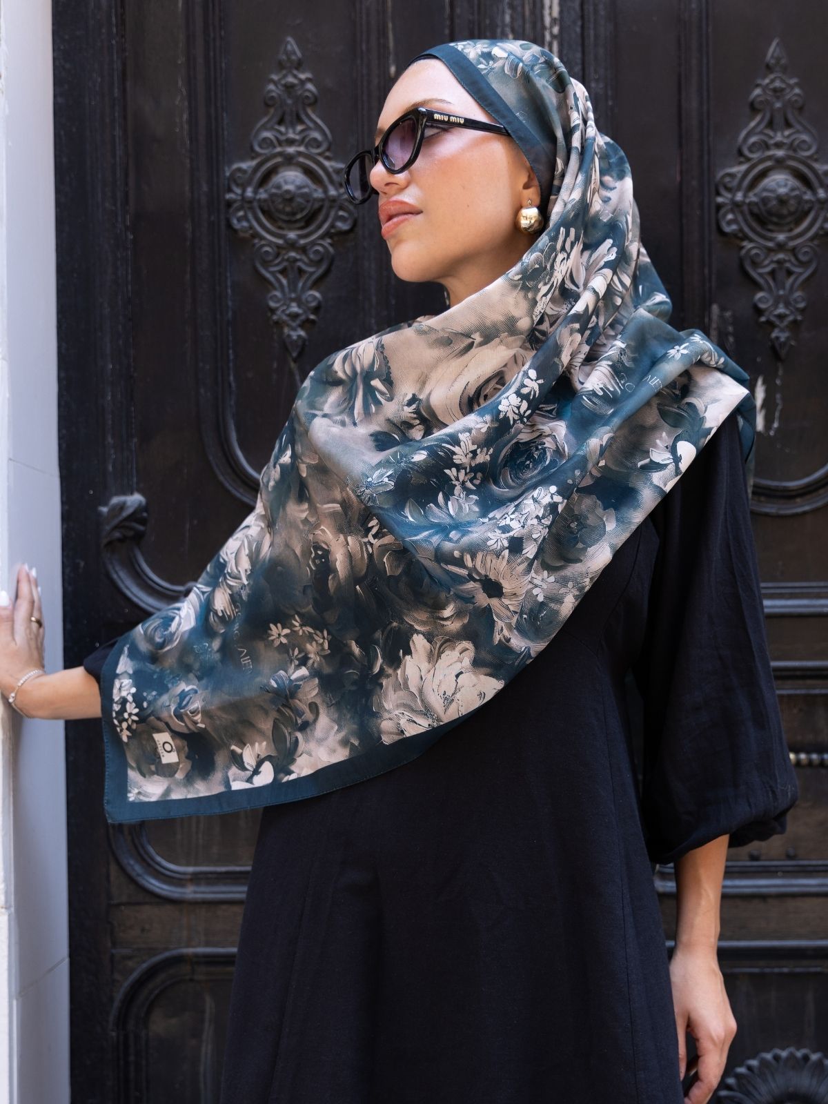 Mystic Bloom Desen Pamuk İpek Şal-Küllü kahve